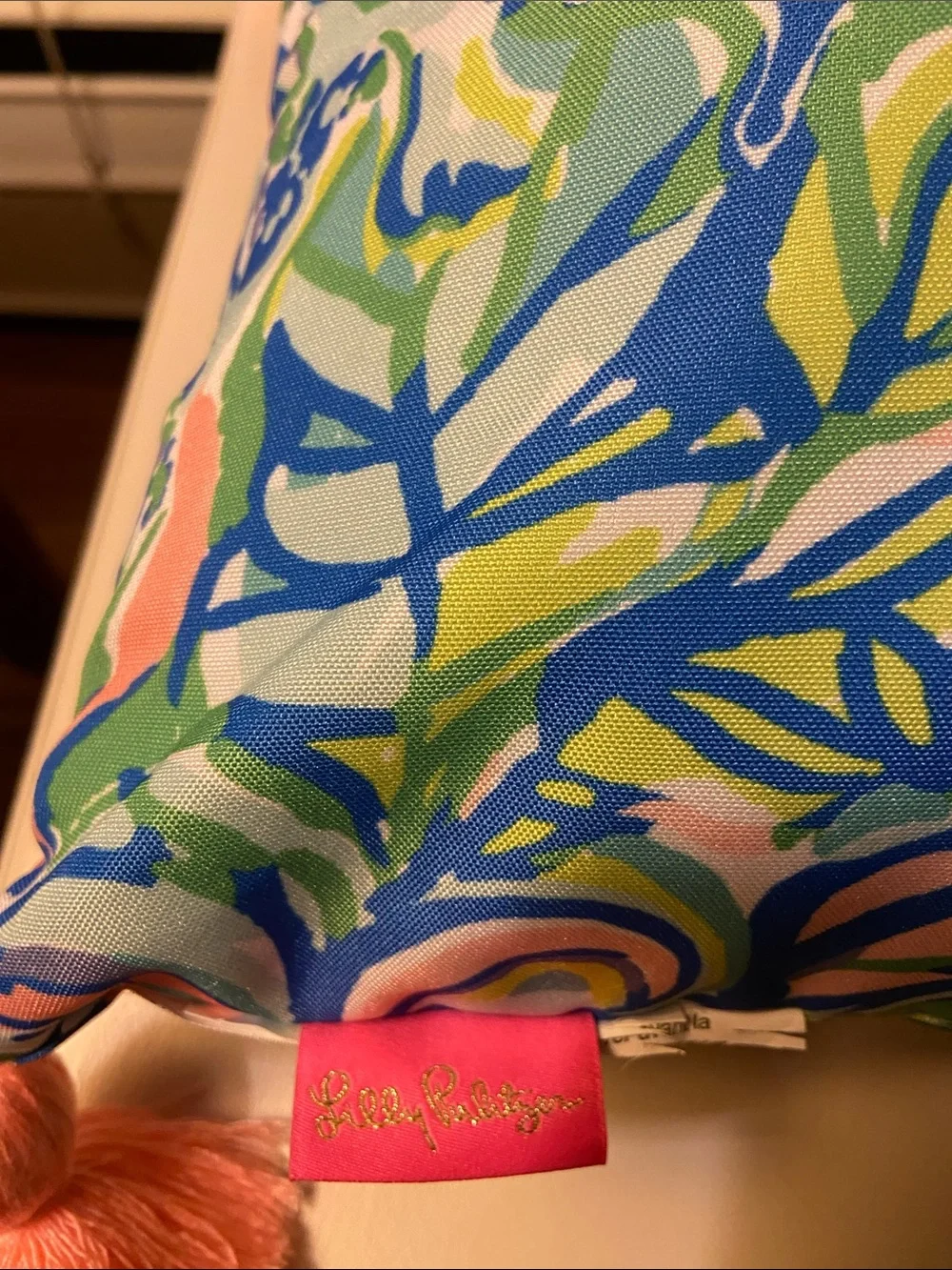 Lilly Pulitzer Blue, Green, Yellow and Pink Tropical Pillow with Tassel